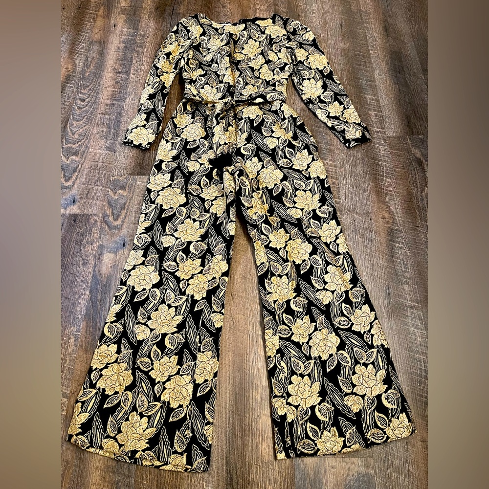 Vintage 60’s Jumpsuit Party Gold Black Brocade